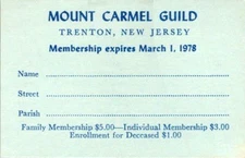 1977 Mount Carmel Guild Catholic Membership Card Trenton New Jersey Charitable
