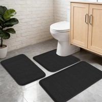 Badezimmerteppich Set 3-Teilig Memory Foam Rutschfest SaugfäHig Schwarz Waschbar