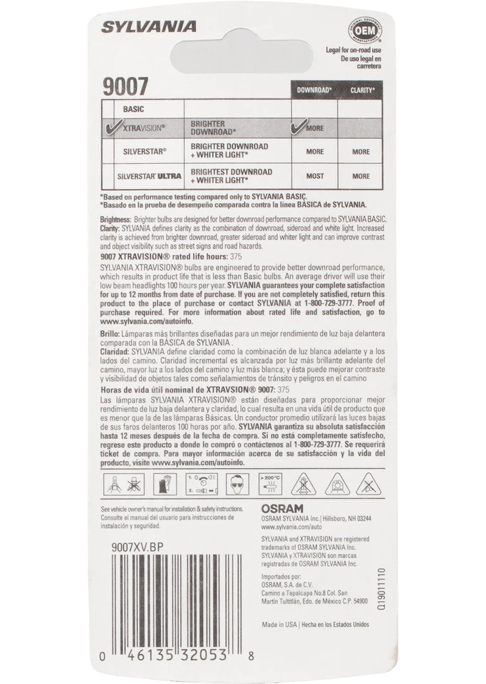 Faro Sylvania Xtra Vision 9007 para Chevrolet Lexus modelo 9007XV.BP 1987-22 Foto 4 de 4