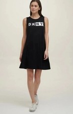GOLD LOGO NWT Women's DKNY Black Crew Neck Tank Midi Dress w/ Logo, size small S