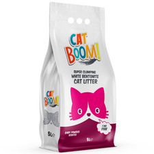 CAT BOOM CLUMPING WHITE BENTONITE CAT LITTER 5LT 10 LBS -BABY POWDER SCENT