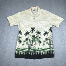 Vintage RJC Hawaiian Aloha Camp Shirt Mens M Floral Island Palms Clouds USA