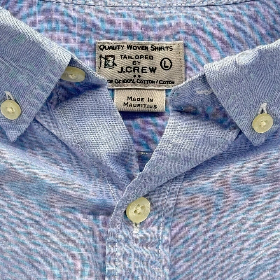 J. Crew Men's 100% Cotton Shirt Button Down L Oxford Dress Blue Long Sleeve FLAW - Image 4 of 4