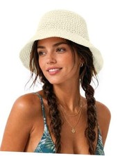 XL Straw Bucket Hat for Women, UPF Wide Floppy Brim Beach X-Large Off-white