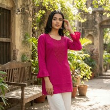 Pakistani Chikan Embroidery Top Kurta Set Indian Bollywood Ethnic Kurti Set