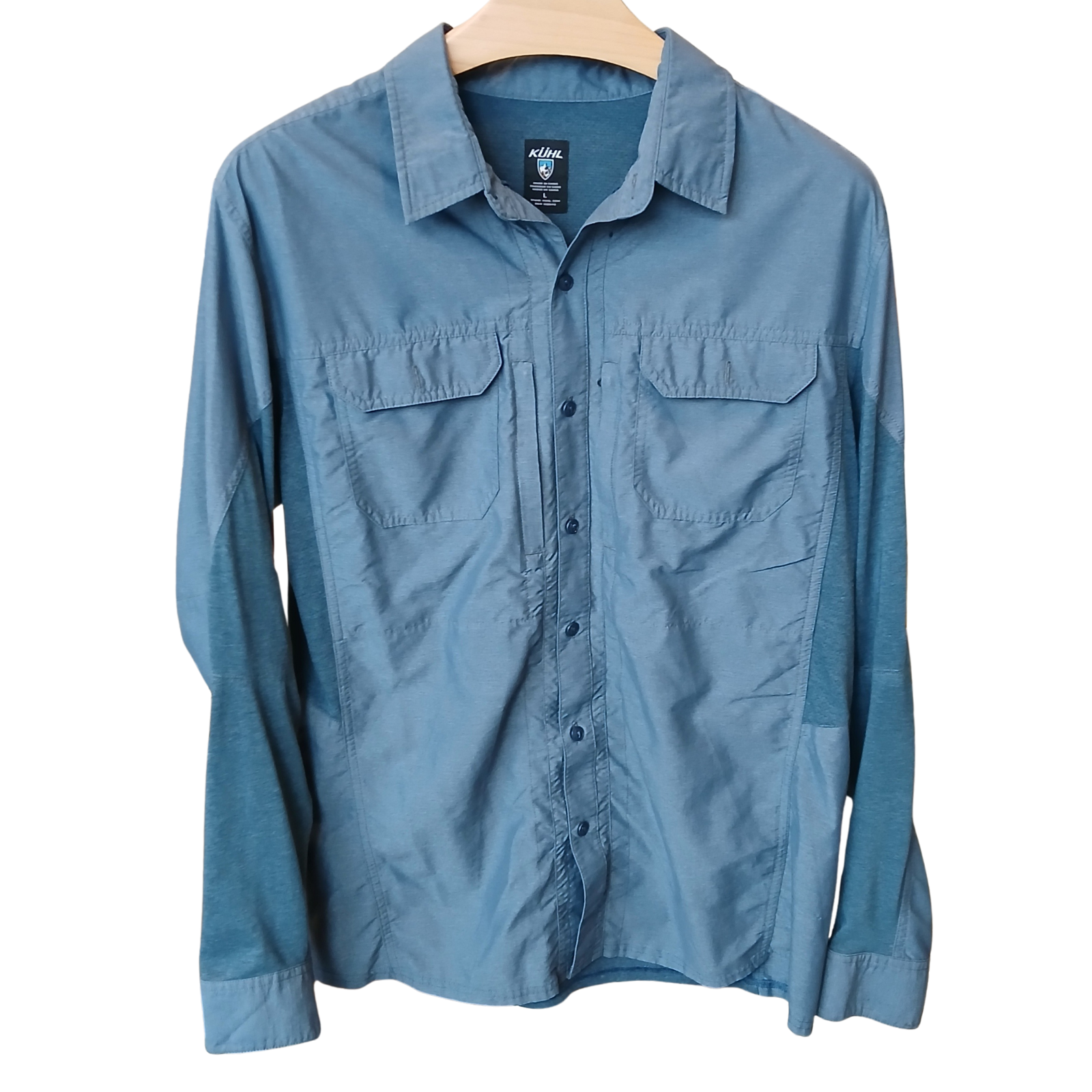 Kuhl Airspeed Long Sleeve Button Shirt Men's Size Large Blue Pockets Outdoors