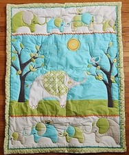 Laura Ashley Baby ELEPHANT PARADE Crib Quilt EUC Colorful Unisex