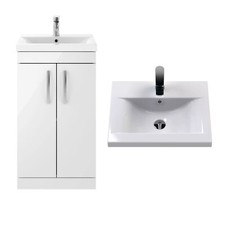 Bathroom 500mm Vanity Unit & Wash Basin 2-Door Soft Closing Cabinet Gloss White