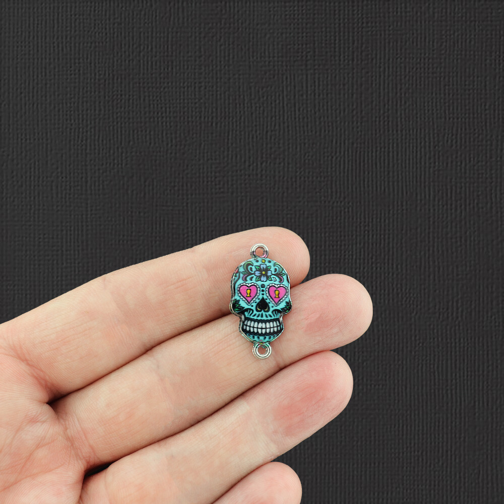 2 Floral Skull Connector Silver Tone Enamel Charms - E094 | eBay