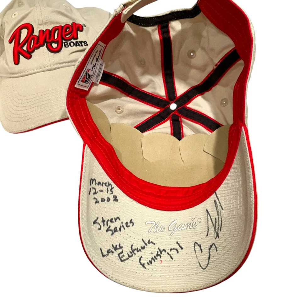4 Ranger Boat Hat Owners Group Signed Tournament Series red White beige Lot - Image 2 of 4