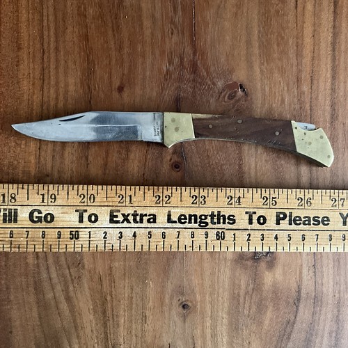 Vintage Wood & Brass Handle Lockblade Knife Pakistan - Picture 2 of 4