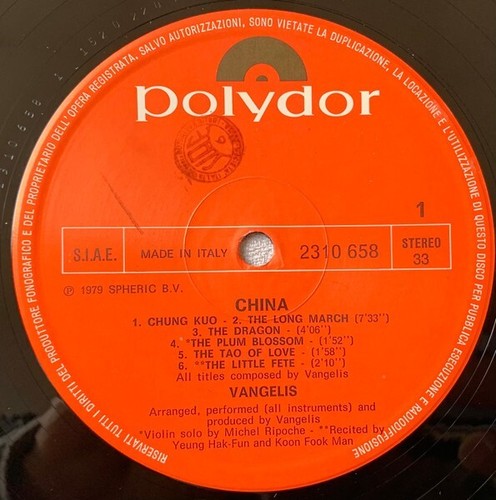LP 33 Vangelis – China = 中國 Italy 1979 Polydor – 2310 658 - Imagen 5 de 6