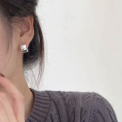 Men Women Sterling Silver Plain Wide Square Cube Huggie Hoop Earrings - Picture 4 of 11