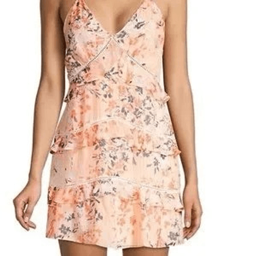 Ramy Brook Mini Dress Womens Medium Orange Pink Emmie Ladder Trim Ruffled Floral - Picture 14 of 21