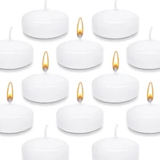 3" White Floating Candles 12 Pack Unscented & Dripless Long-Lasting Wax for W...