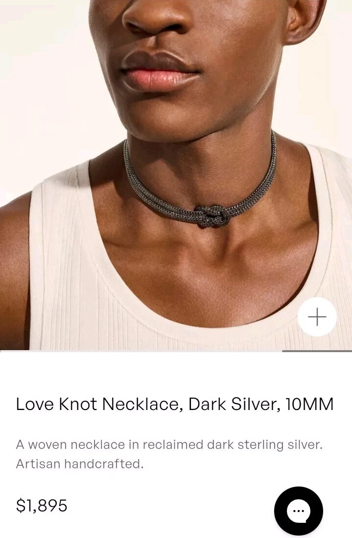John Hardy Dark Silver Double Love Knot Chain Necklace 10mm / 16 IN / MSRP $1895