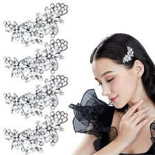 4 PACK Rhinestone Bridal Hair Clip Crystal Flower Wedding Barrette Elegant Br...