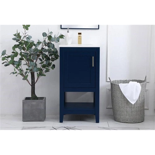 Elegant Decor Aubrey 18" Steel and Solid Wood Single Bathroom Vanity in Blue - Picture 7 of 8