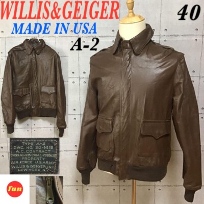 WILLIS & GEIGER A-2 Flight Jacket 40in 80s Vintage Brown Men Made