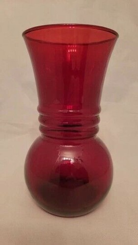 Anchor Hocking Ruby Red Ribbed Vase Vintage Glassware Home Decor Flower Arrange - Picture 3 of 12