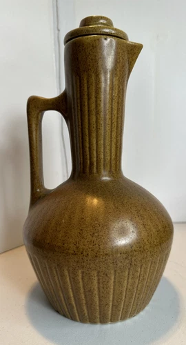 Vintage Monmouth Western Stoneware Pitcher Maple Leaf Stamped With Lid
