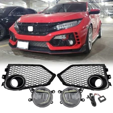 Fit 2017-2021 Honda Civic Type R Fog Light Lamp Covers+LED Fog Lights Lamps