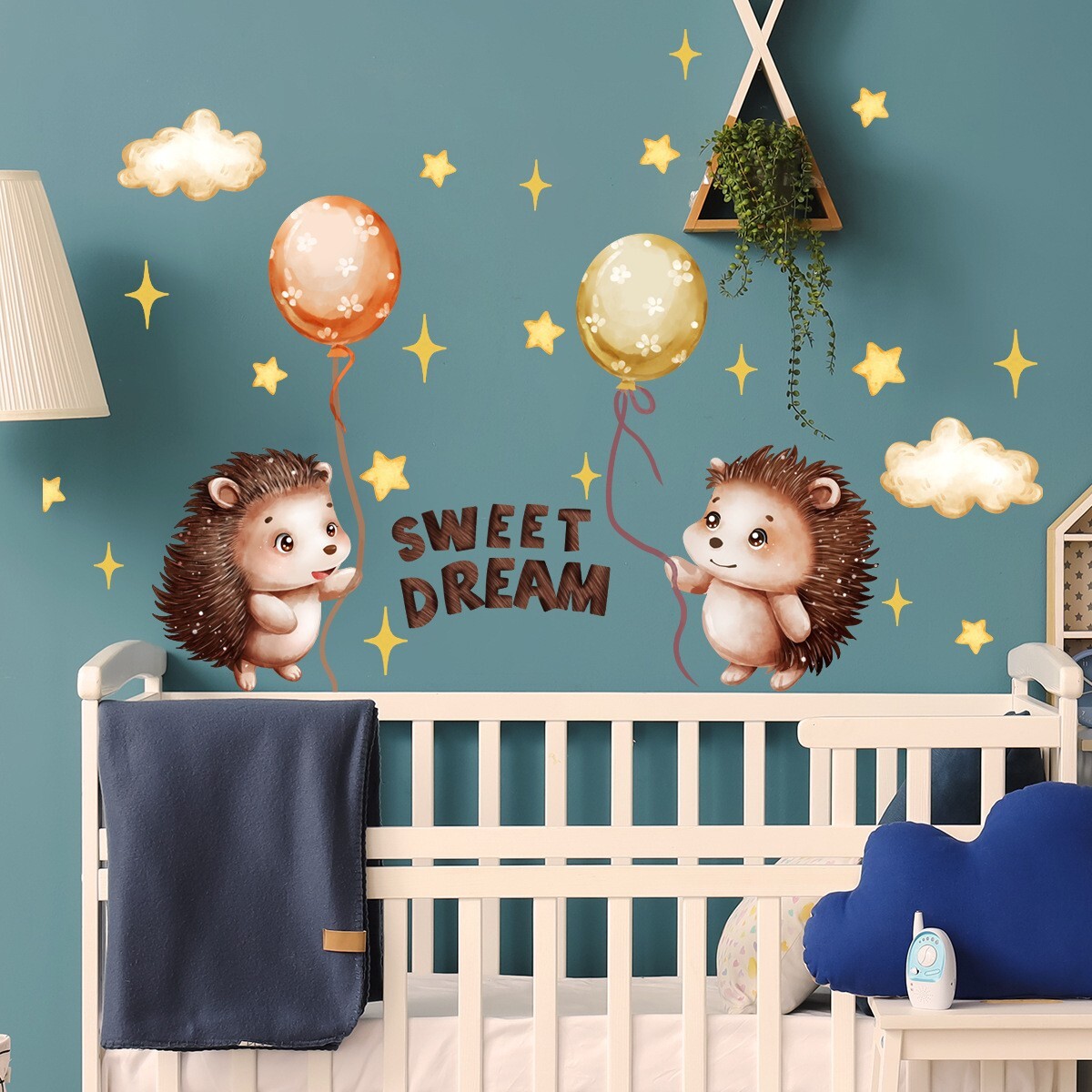 Removable Hot Air Balloon Animals Wall Decals – Kids Room, Nursery Decor (Yellow & Blue)