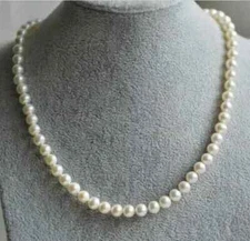 gorgeous AAA GENUINE WHITE AKOYA PEARL NECKLACE 7-8MM  Gold 14k 18 in