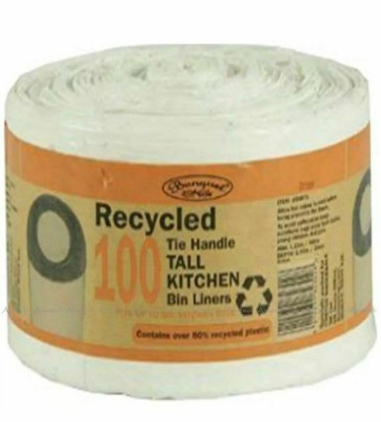 Banquet 100 Recycled Plastic Tie Handle Tall Kitchen Bin Liners