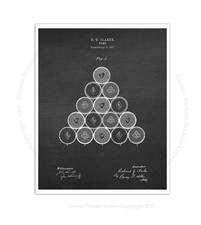 Billiard Decor Billiard Game Balls Invention Diagram Black White Rec Room Decor
