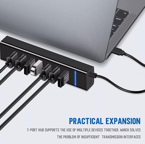 7 Port USB HUB 3.0 Fast Speed Multi Splitter Expansion PC Laptop Desktop Adapter - Picture 5 of 6