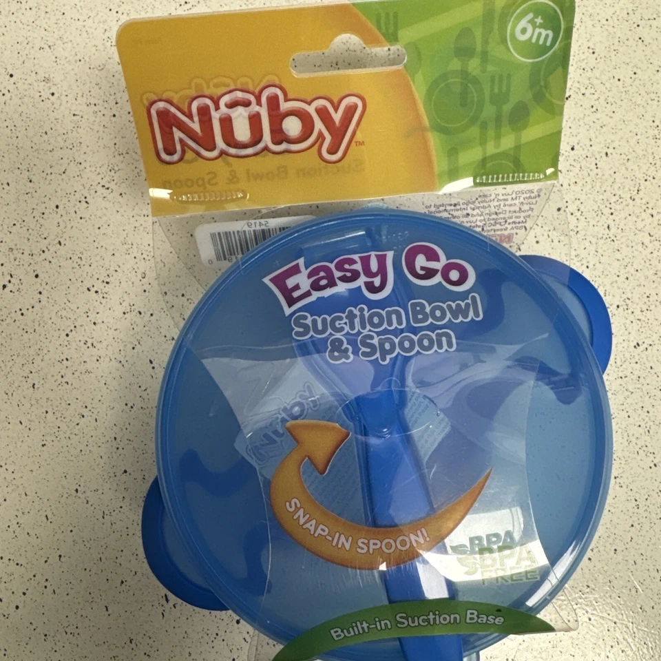 Nuby Bowl Lid Spoon Easy Go Feeding Kit 6+ mo BPA Free Pink Blue Gr New - Image 3 of 4