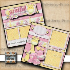 BABY GIRL 2 premade scrapbook pages paper printed layout 12x12 DIGISCRAP A0500