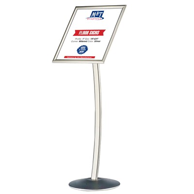 Pedestal Curved Sign Holder Restaurant Menu Board Floor Standing 18x24'' Silver