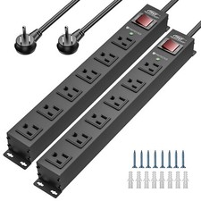 CRST 2Pack 6 Outlet Heavy Duty Power Strip with Switch, 15A/1875W Metal Mount...