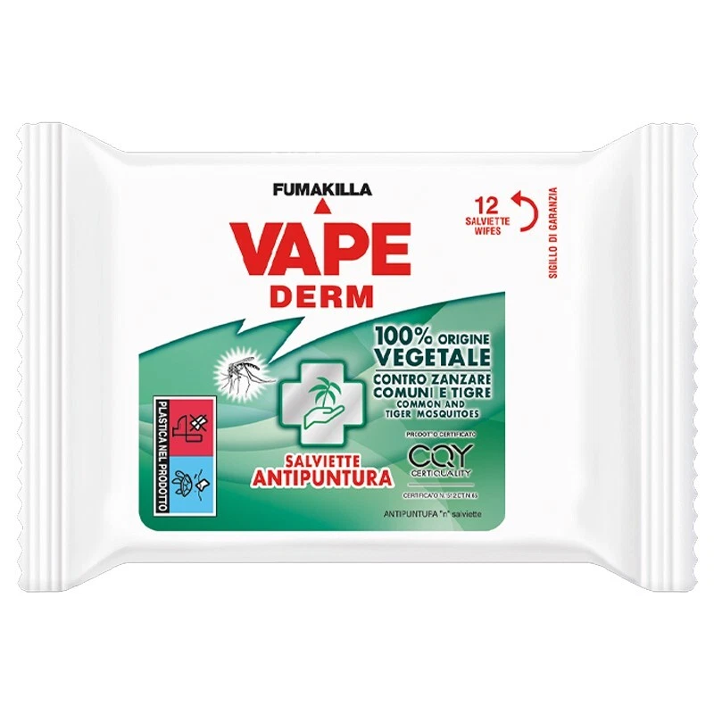 72pz VAPE DERM Salviette antipuntura 100% origine vegetale contro zanzare - Immagine 3 di 4