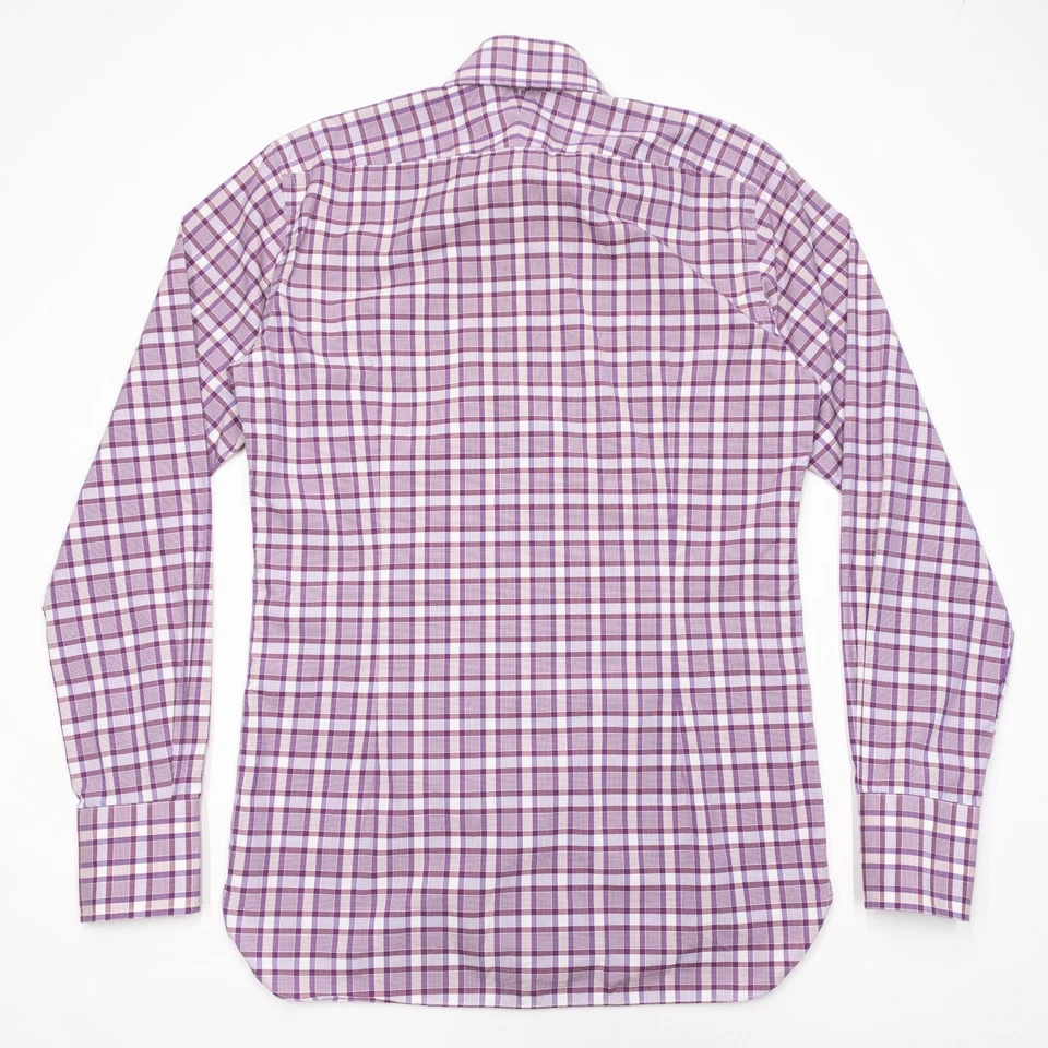 Camisa de vestir a cuadros Tom Ford para hombre 39 manga larga abotonada diseñador púrpura rosa Foto 3 de 4
