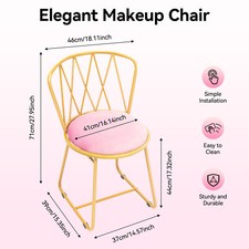 Modern Freestanding Makeup Chair with Soft Cushion Backrest Pink Gold 37 39 71cm