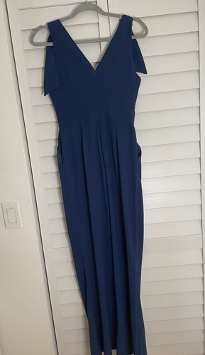 Harlyn Women's Jumpsuit Navy Blue Plunge Wide-Leg Belted, size XSmall - Picture 3 of 4