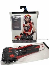 Day of the Dead Ladies Corset Halloween Costume Tie-On Bustle  Gloves Large 10