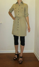 XS ❤️ MERONA ❤️ KNEE LENGTH DRESS SHIRT ❤️ TAN Office Sacual Buttons