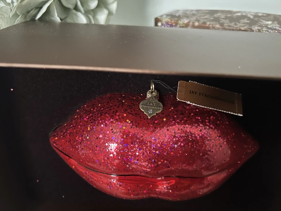 Adorno de vidrio Jay Strongwater Hot Lips, RARO, NUEVO EN CAJA Foto 4 de 4