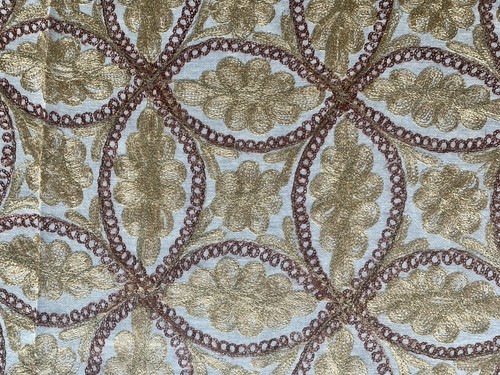 AGHABANI EMBROIDERED TABLECLOTH Brown & Gold Silk on Beige 94x59” Approx - Picture 4 of 7