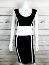 New York & CO Womens Bodycon Dress Size S Black & White Sleeveless Knee Length  