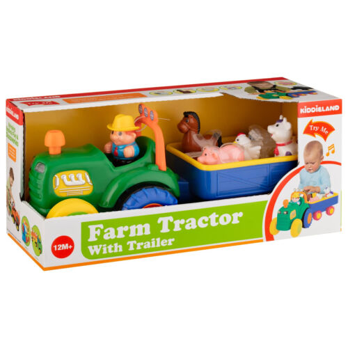 Kiddieland Farm Tractor & Trailer Includes 5 Removable Farm Animals With Sounds - Afbeelding 1 van 6