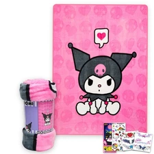 Kuromi Throw Blanket Bundle - Kids and Teens Throw, Stickers, and More for Gi...