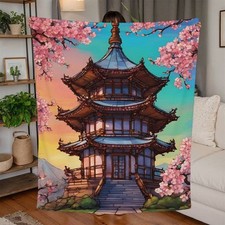 Japanese Cherry Blossom Jersey Fleece Blanket