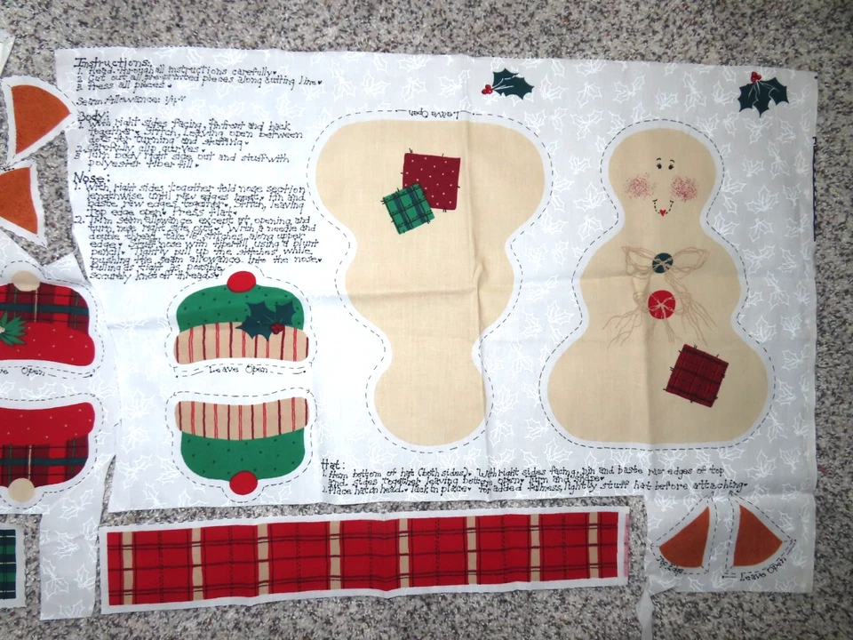 Makes 2, Vintage Woodland Snowman Cut And Sew Fabric Panel USA CUT BUT COMPLETE - Image 3 of 4