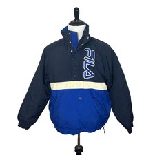 Fila VTG 90s Pullover Winter Jacket Coat Colorblock FLAW Blue Black M Medium