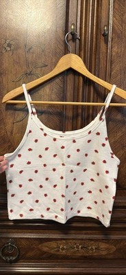 American Eagle White Floral Waffle Knit Floral Scoop Neck Cami Tank Top, Women S